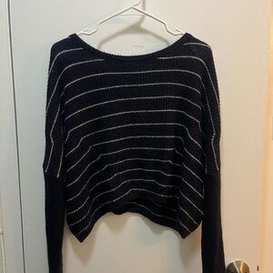 Urban Outfitters Navy and Cream Striped Sweater